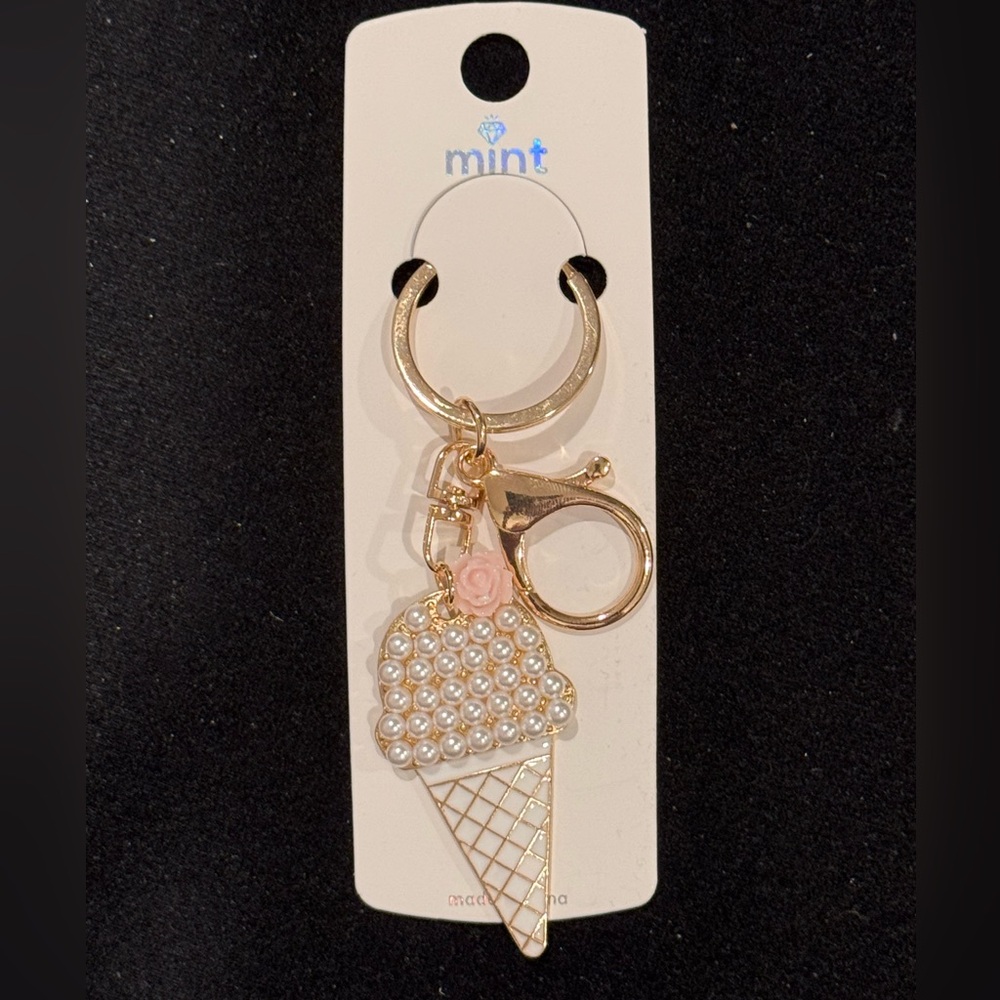Mint Pearl Ice Cream Charm with White and Gold Tone Cone
